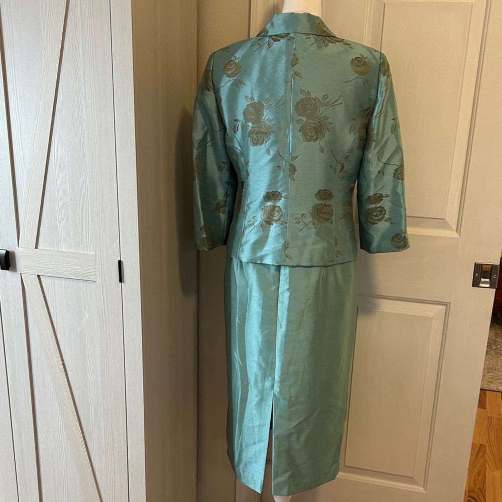 Jessica Howard Teal 2-Piece Jacket & Skirt Set Floral Embroidered  Dress Sz 6P - Picture 5 of 13